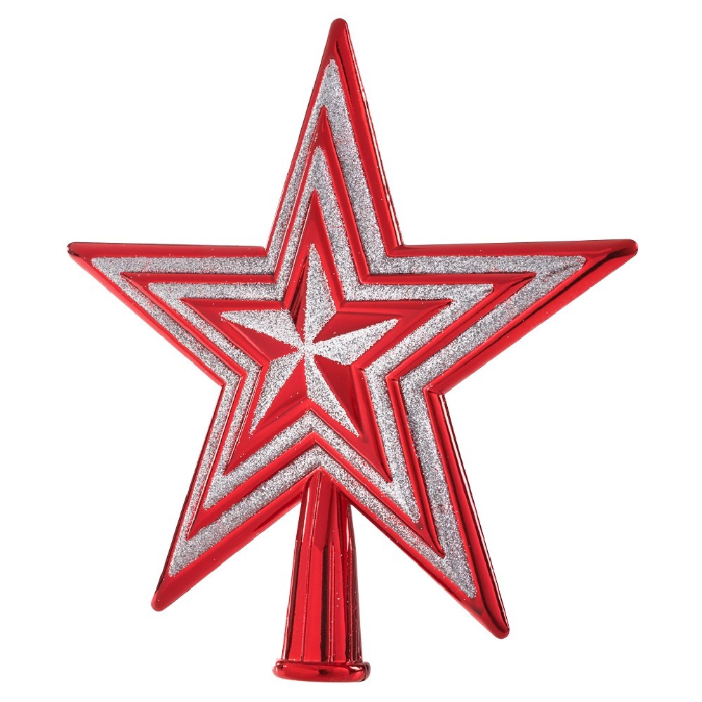 Étoile tête de sapin en plastique rouge argenté (GiFi-532236X)