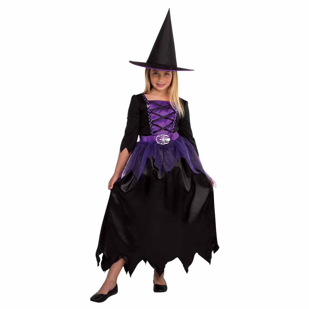 déguisement fille sorcière longue noir violet halloween 7/10 ans (GiFi-532656X)