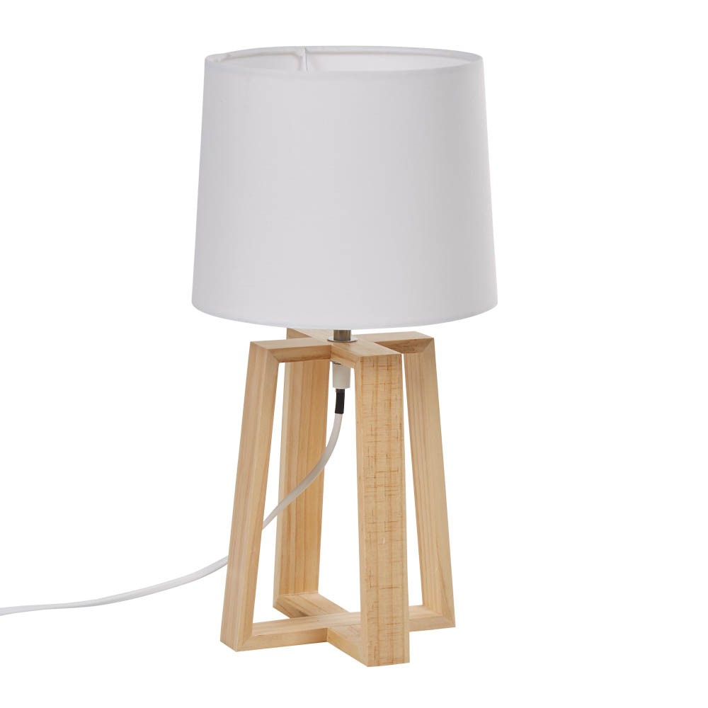 lampe trépied à poser socle bois blanc et naturel (GiFi-534973X)