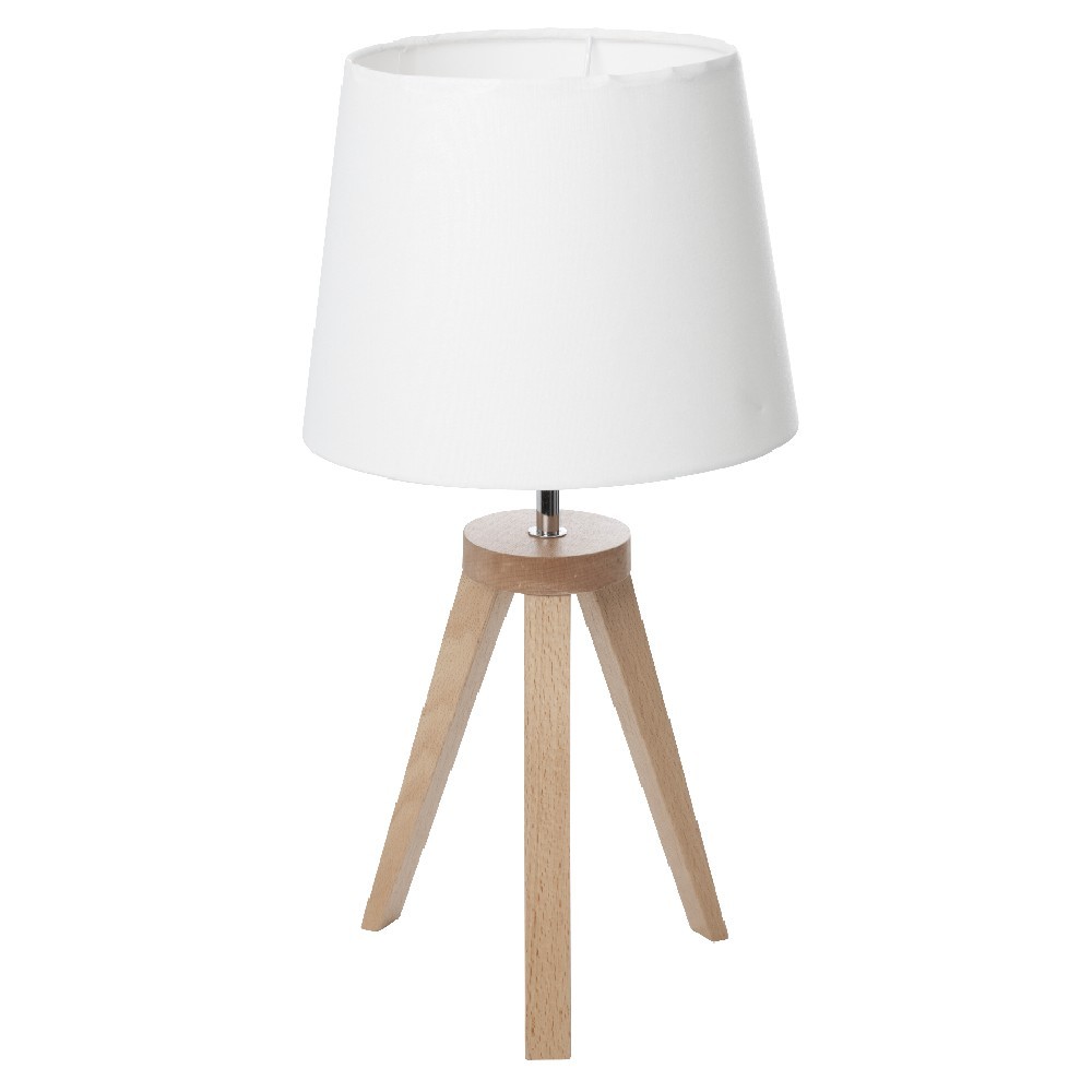 lampe abat jour blanc sur trépied bois (GiFi-534976X)