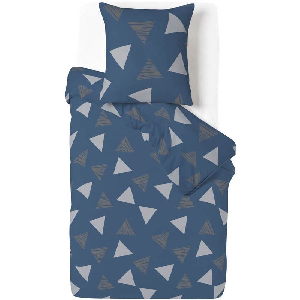 parure de lit bleue motifs triangles gris 1 personne (GiFi-536186X)