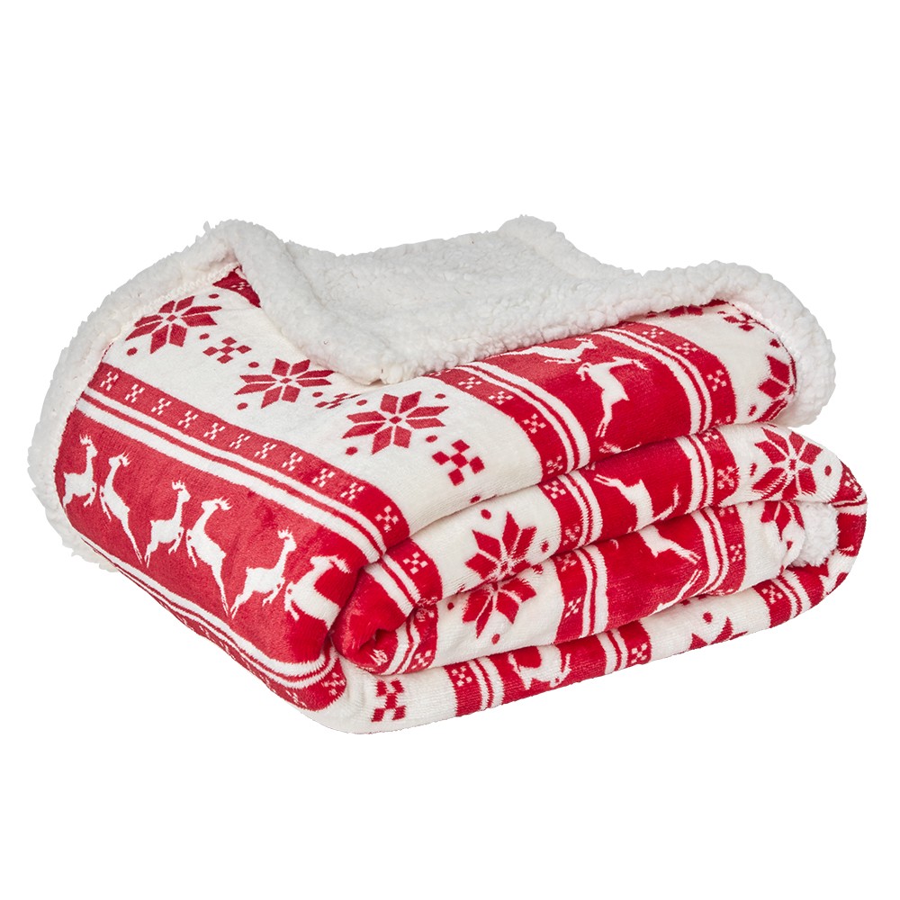 plaid collection noël motif cerf et edelweiss rouge blanc (GiFi-536233X)