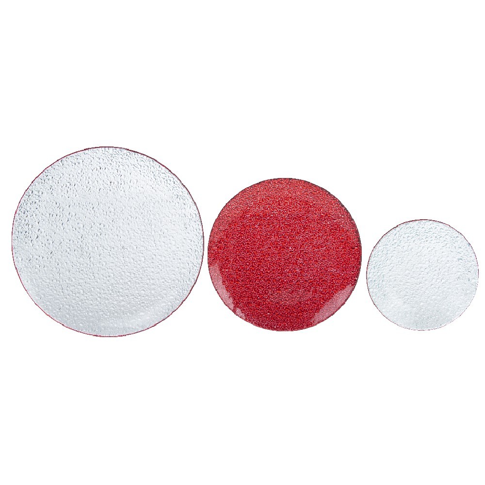 service vaisselle rond en verre rouge transparent 18 pièces (GiFi-536573X)