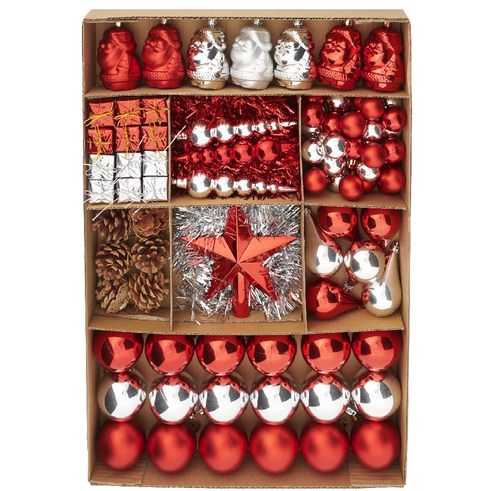kit décoration de noël à suspendre argent et rouge x100 (GiFi-536741X)