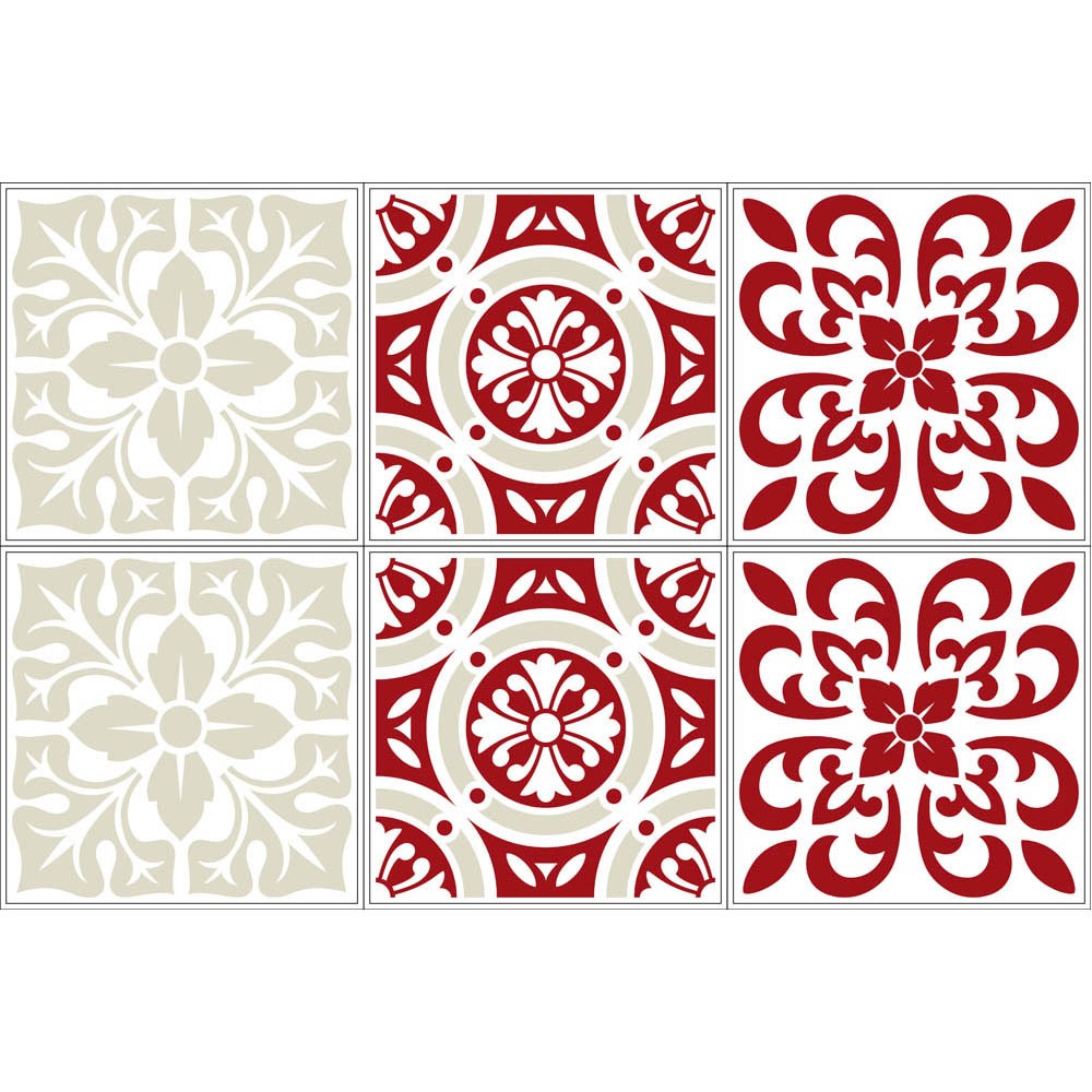 sticker imitation carreau de ciment 15x15 cm rouge x6 (GiFi-538769X)