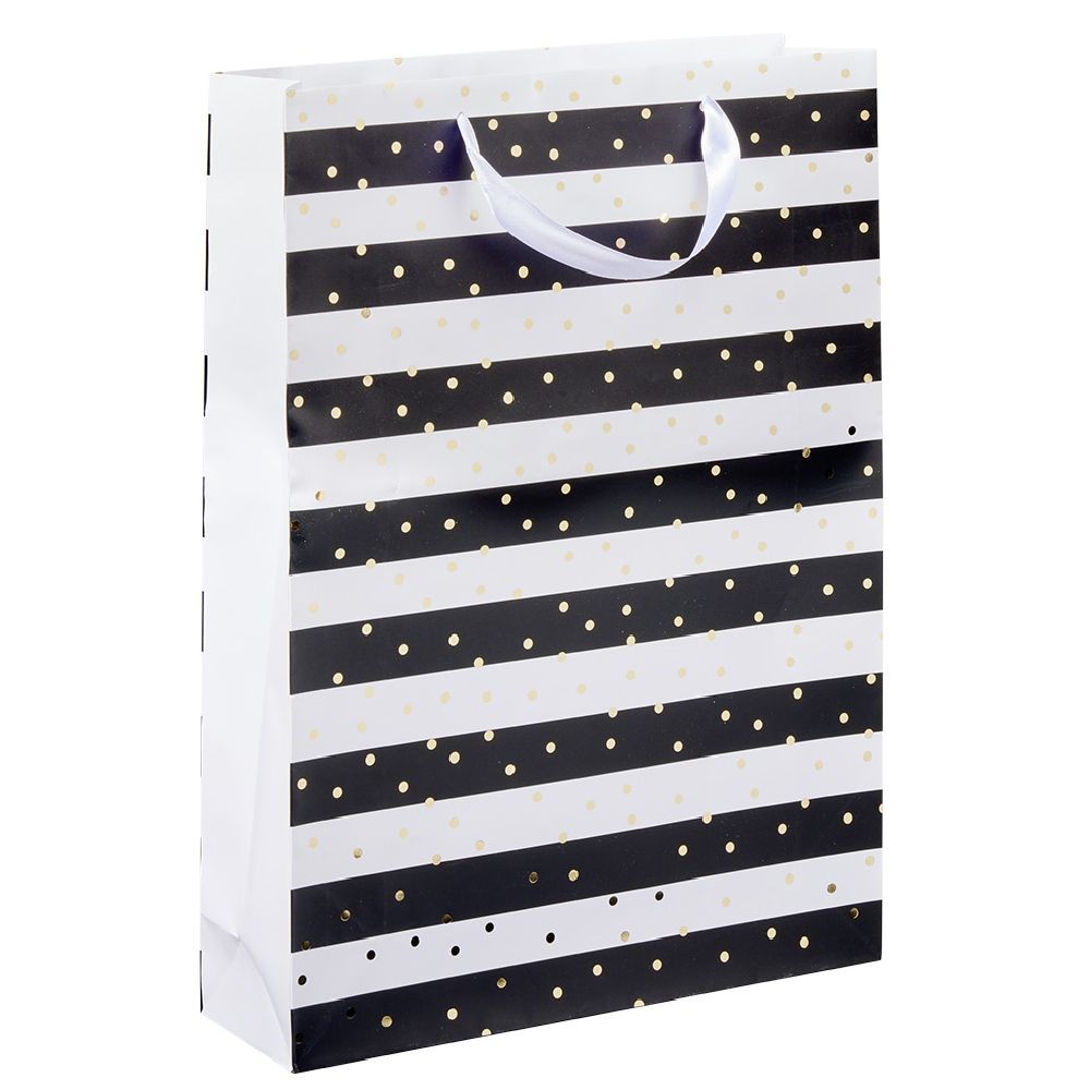 sac cadeau blanc noir xl motifs pois doré (GiFi-539023X)