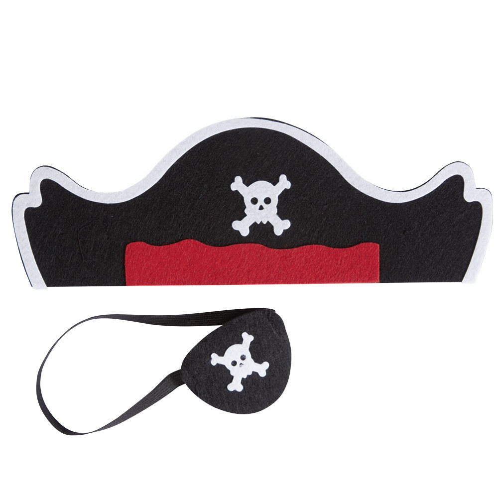 chapeau de pirate et cache-œil motif tête de mort noir rouge blanc (GiFi-543240X)