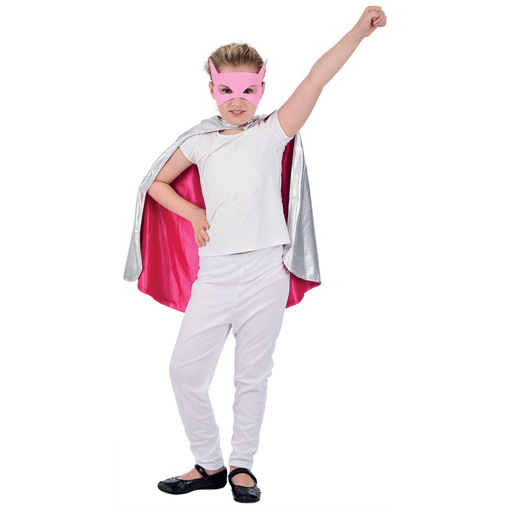 déguisement fille super héro cape et masque rose (GiFi-543358X)