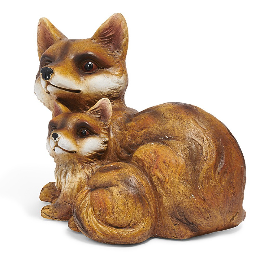 renard et son bébé décoration marron et blanc en résine (GiFi-544200X)