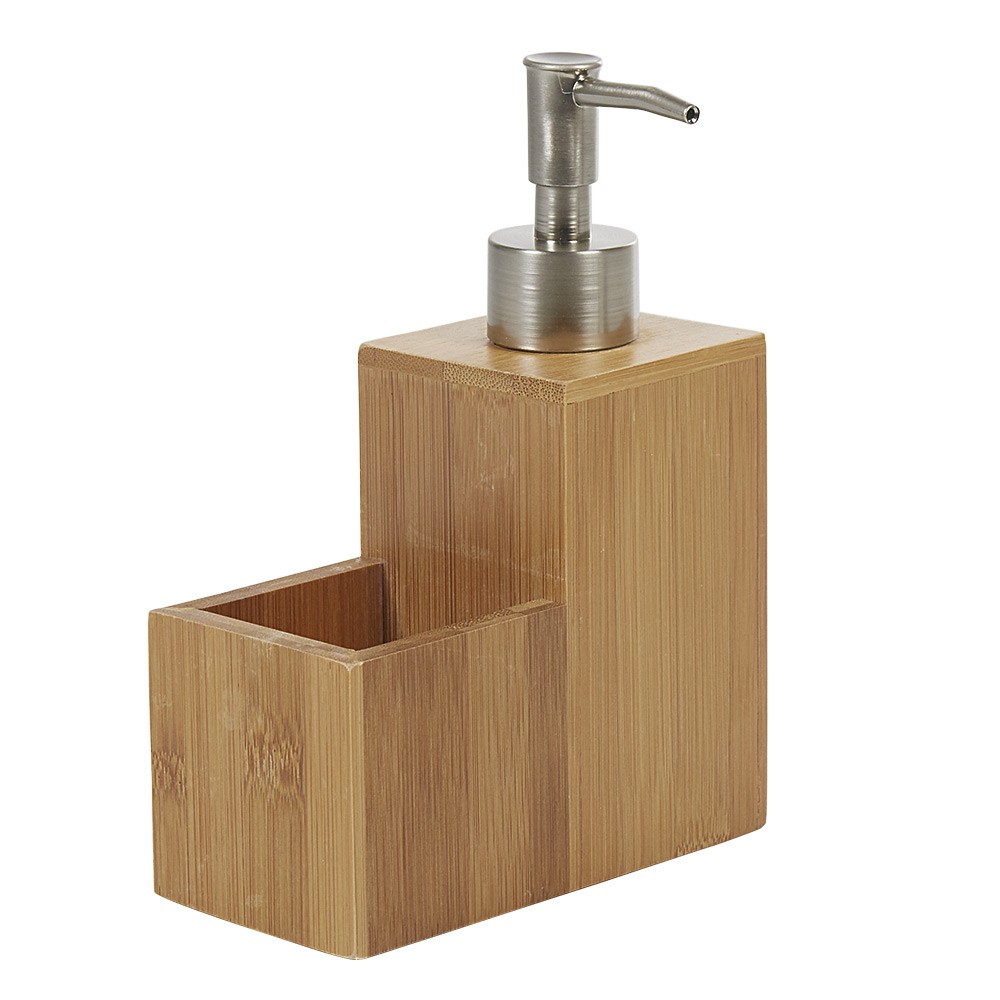 distributeur de liquide vaisselle en bois avec compartiment à éponge (GiFi-544628X)