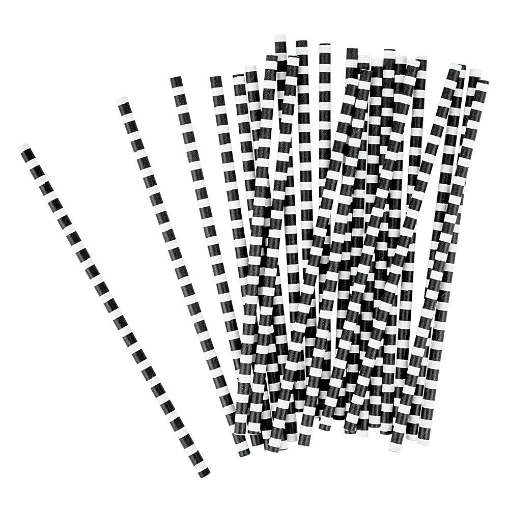 paille en papier noir et blanc x 24 (GiFi-545488X)