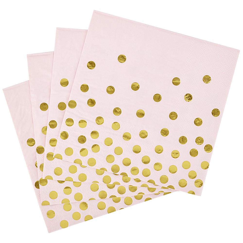 serviette en papier rose et doré à pois x 16 (GiFi-545533X)