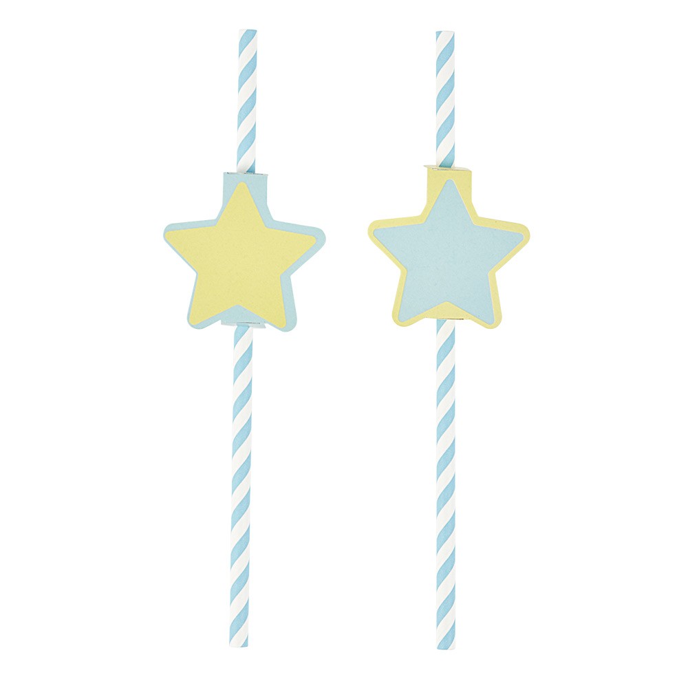 paille bleu et étiquette étoile en papier x 24 (GiFi-545625X)