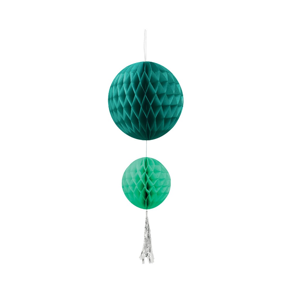 suspension 2 boules avec pompon papier vert (GiFi-545757X)