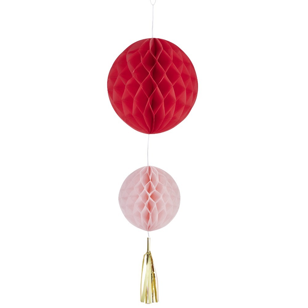 suspension 2 boules en papier rose et son pompon (GiFi-545762X)