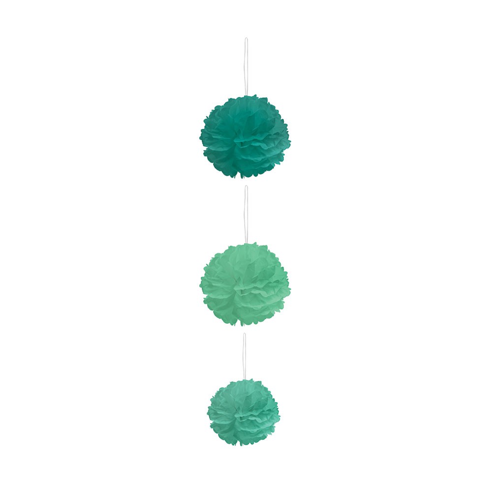 suspension 3 boules chiffon en papier vert (GiFi-545785X)