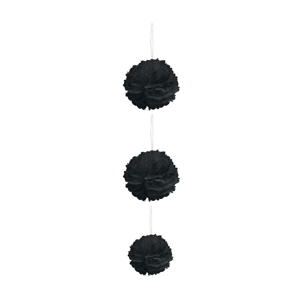 suspension 3 boules chiffon en papier noir (GiFi-545787X)