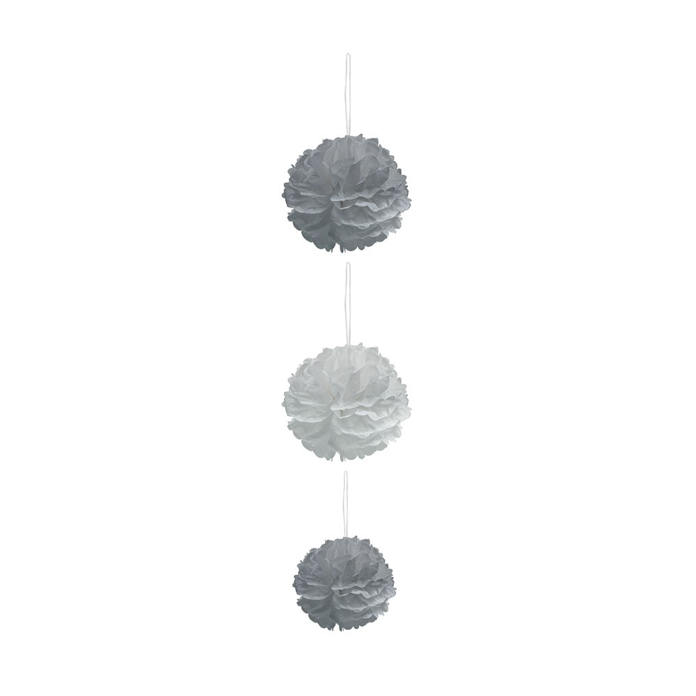 suspension 3 boules chiffon en papier gris (GiFi-545789X)