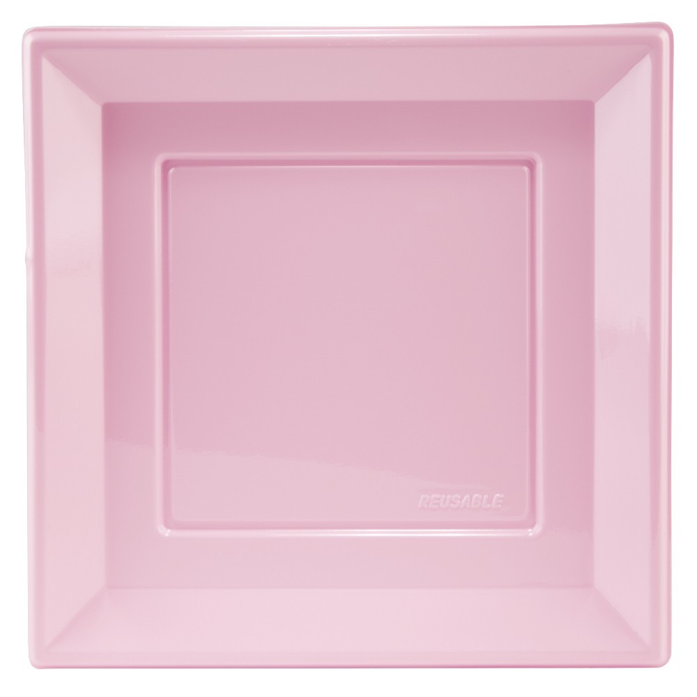 lot de 6 assiettes plates carrées en plastique réutilisable rose (GiFi-548140X)