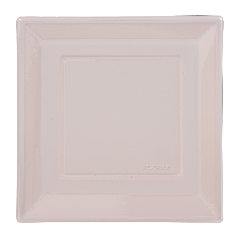 lot de 6 assiettes plates carrées en plastique réutilisable rose pâle (GiFi-548143X)