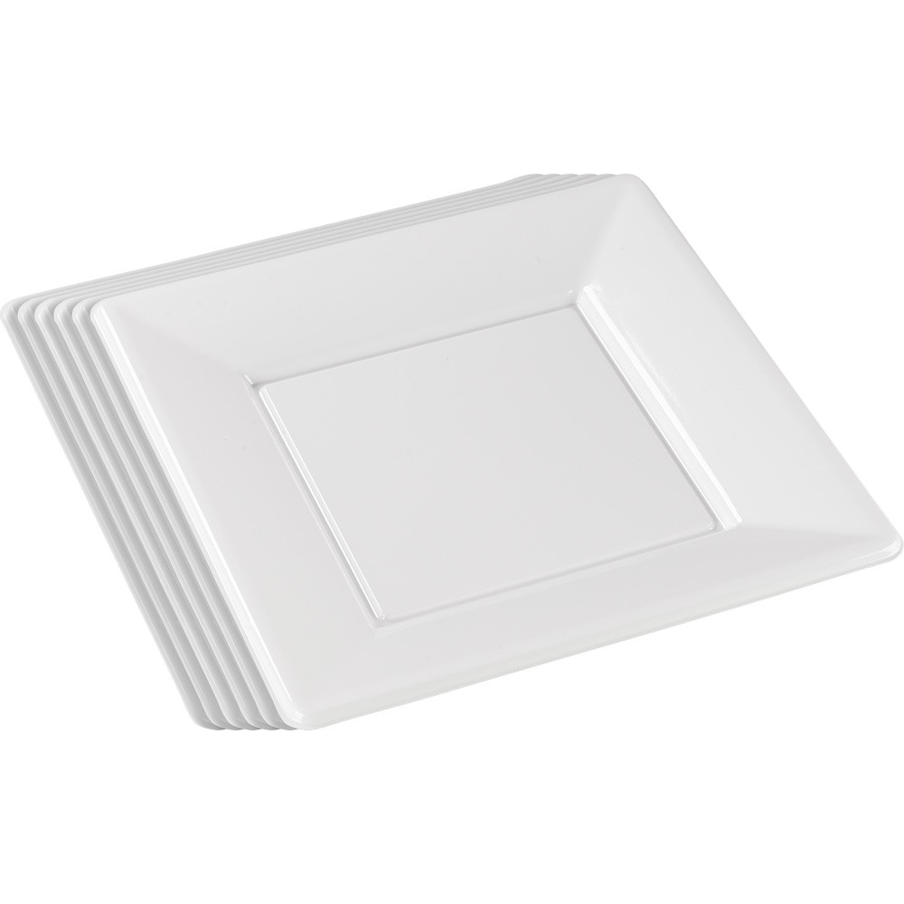 lot de 6 assiettes plates carrées blanches en plastique réutilisable (GiFi-548154X)
