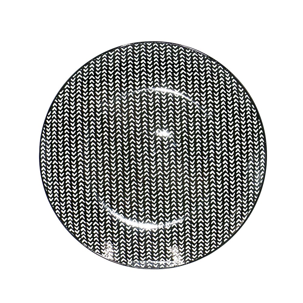 assiette plate ronde noire à motif chevron blanc (GiFi-548346X)