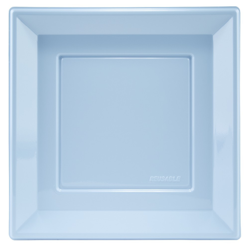 lot de 6 assiettes plates carrées en plastique réutilisable bleu clair (GiFi-548348X)