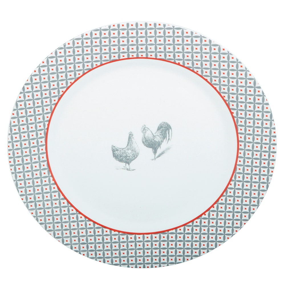 assiette plate ronde design poule rebord motif triangulaire (GiFi-548354X)