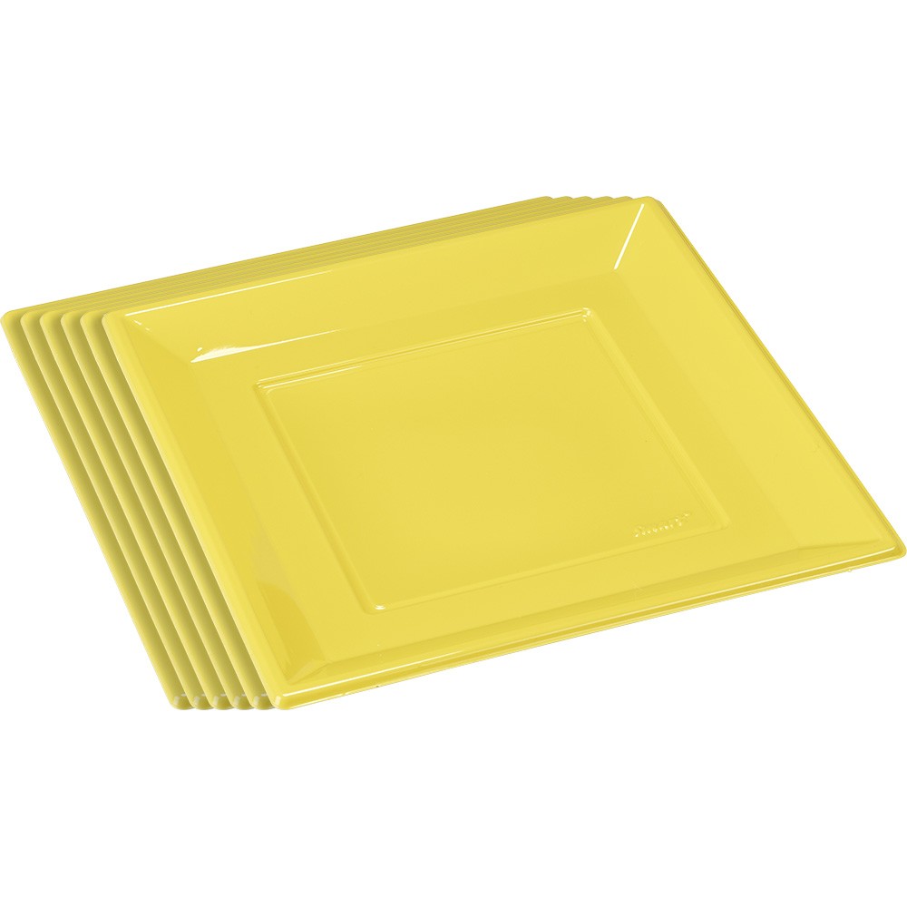 lot de 6 assiettes plates carrées jaunes en plastique réutilisable (GiFi-548356X)