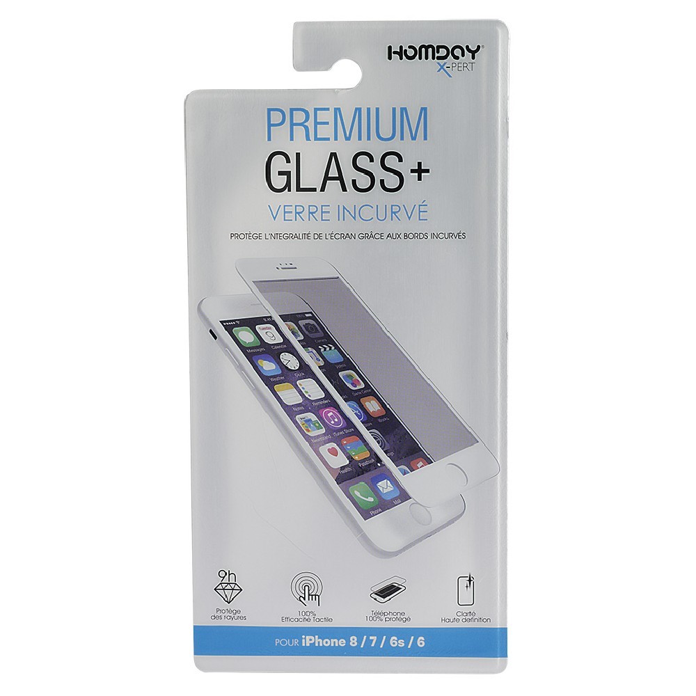 verre trempé 3d pour iphone 6, 6s, 7 et 8 transparent et blanc (GiFi-549006X)