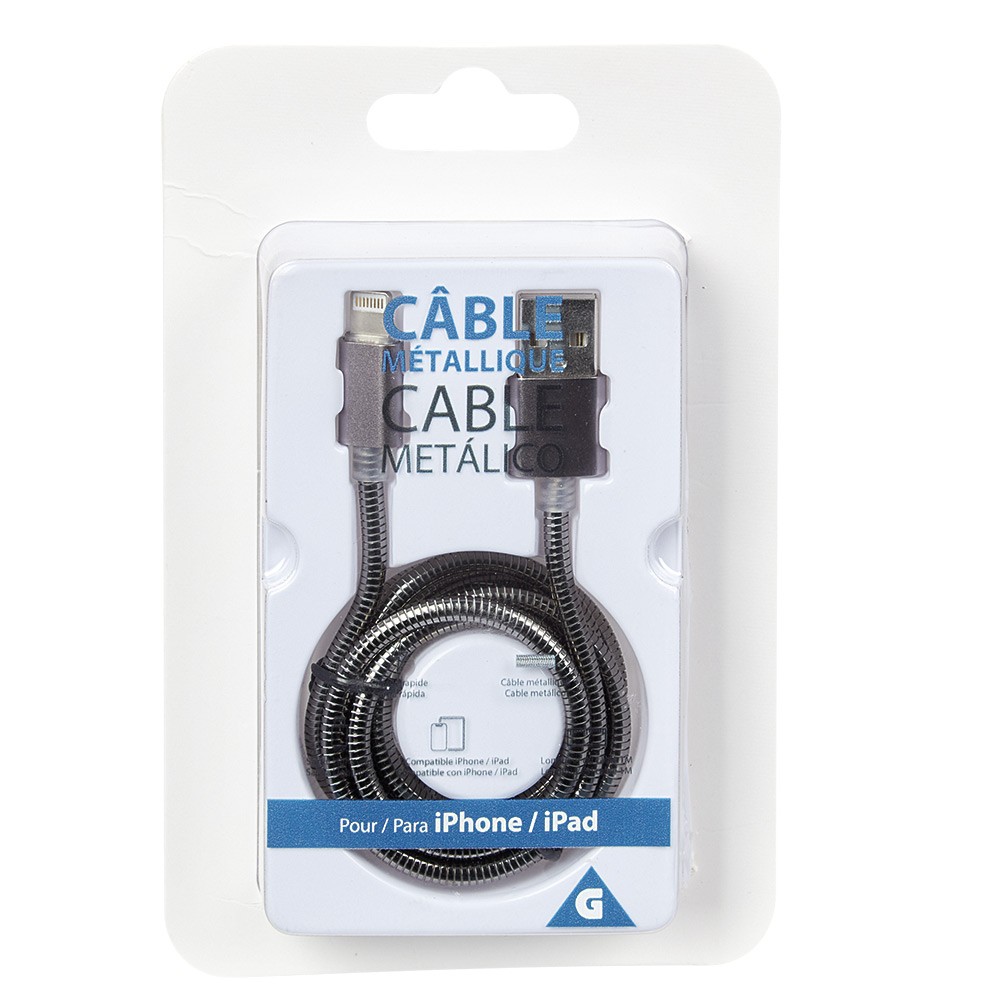 câble lightining métal noir charge rapide pour iphone et ipad (GiFi-549791X)