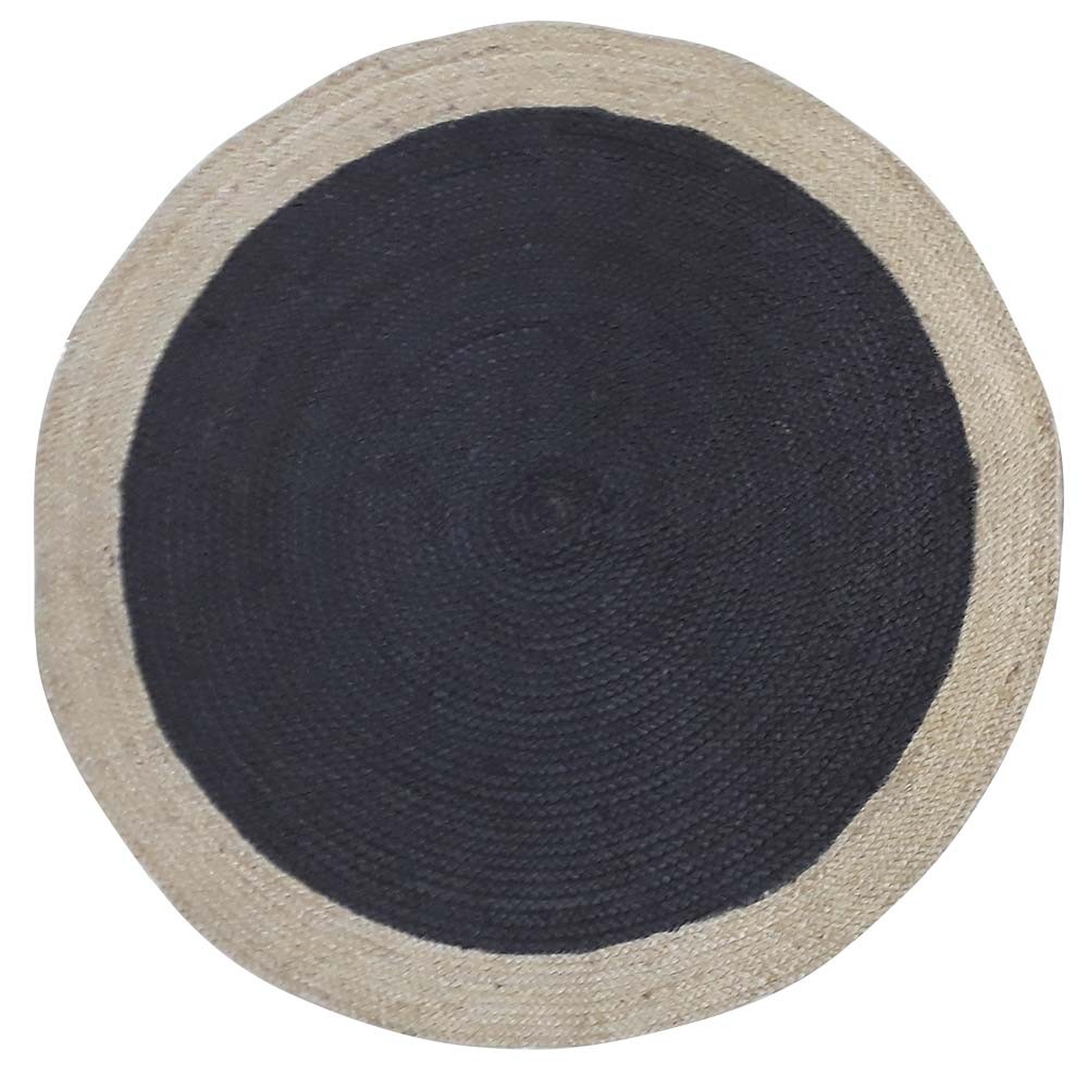 tapis rond en jute noir et bord naturel (GiFi-551144X)