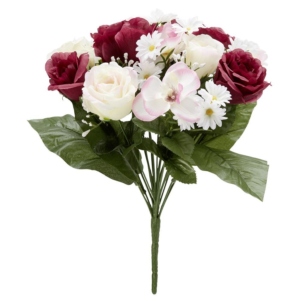 piquet rose+orchidée+pâquerette h40 cm violet - fleur artificielle 18 têtes (GiFi-553030X)