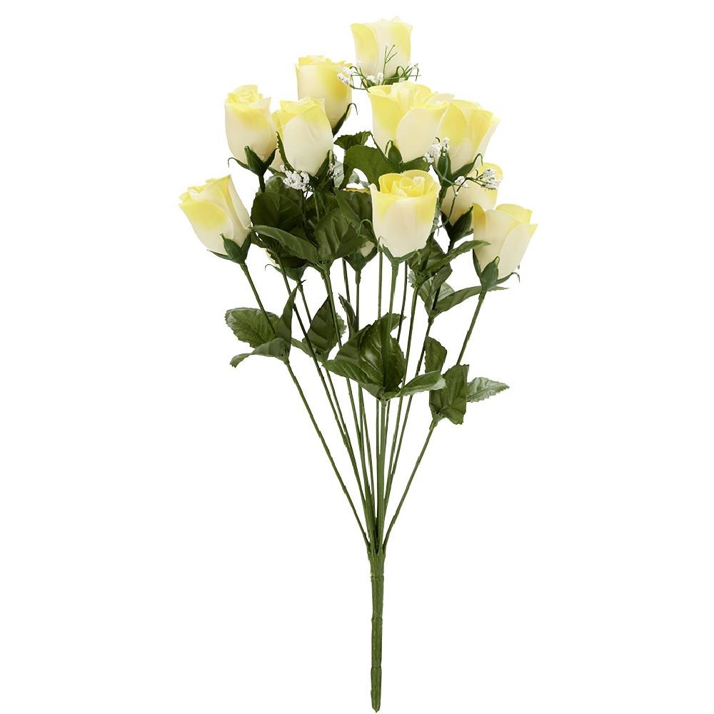 piquet rose h48 cm jaune - fleur artificielle 14 têtes (GiFi-553050X)