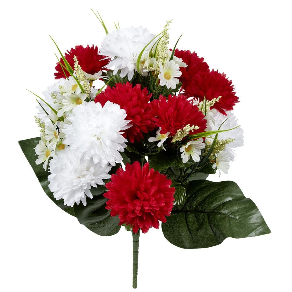 piquet chrysanthème h50 cm rouge blanc - fleur artificielle 24 têtes (GiFi-553056X)