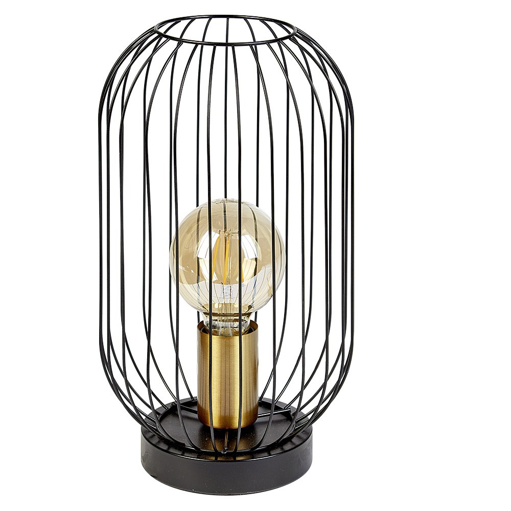lampe de chevet avec abat jour filaire en métal noir et douille dorée (GiFi-553657X)