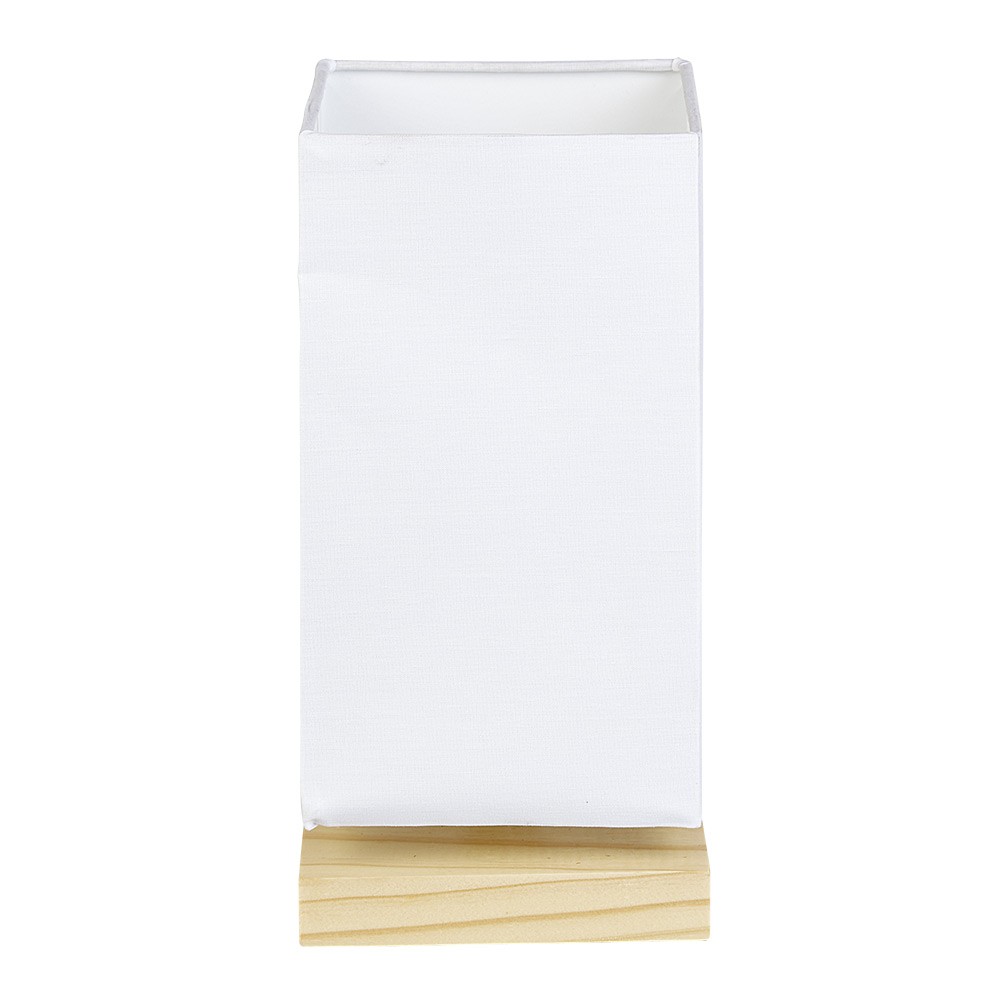 lampe de chevet abat jour blanc sur base carrée en pin naturel (GiFi-553659X)