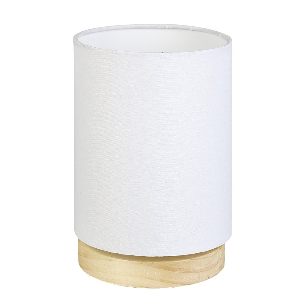 lampe de chevet abat jour blanc sur base ronde en pin naturel (GiFi-553662X)