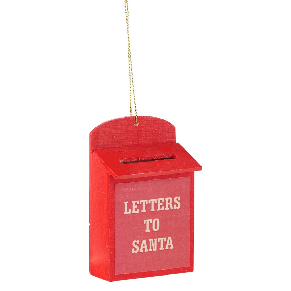 suspensison boîte aux lettres en bois décoration de noël rouge (GiFi-553866X)