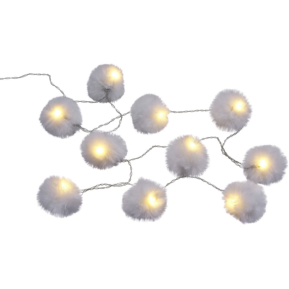 guirlande lumineuse de noël boule fourrure blanc 10 led (GiFi-554334X)