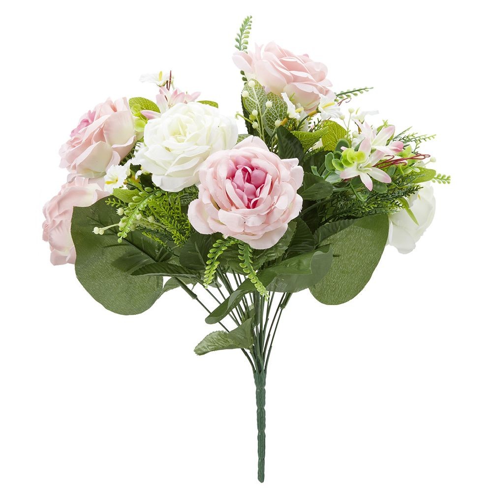 piquet pivoine h38 cm rose - fleur artificielle 18 têtes (GiFi-555422X)