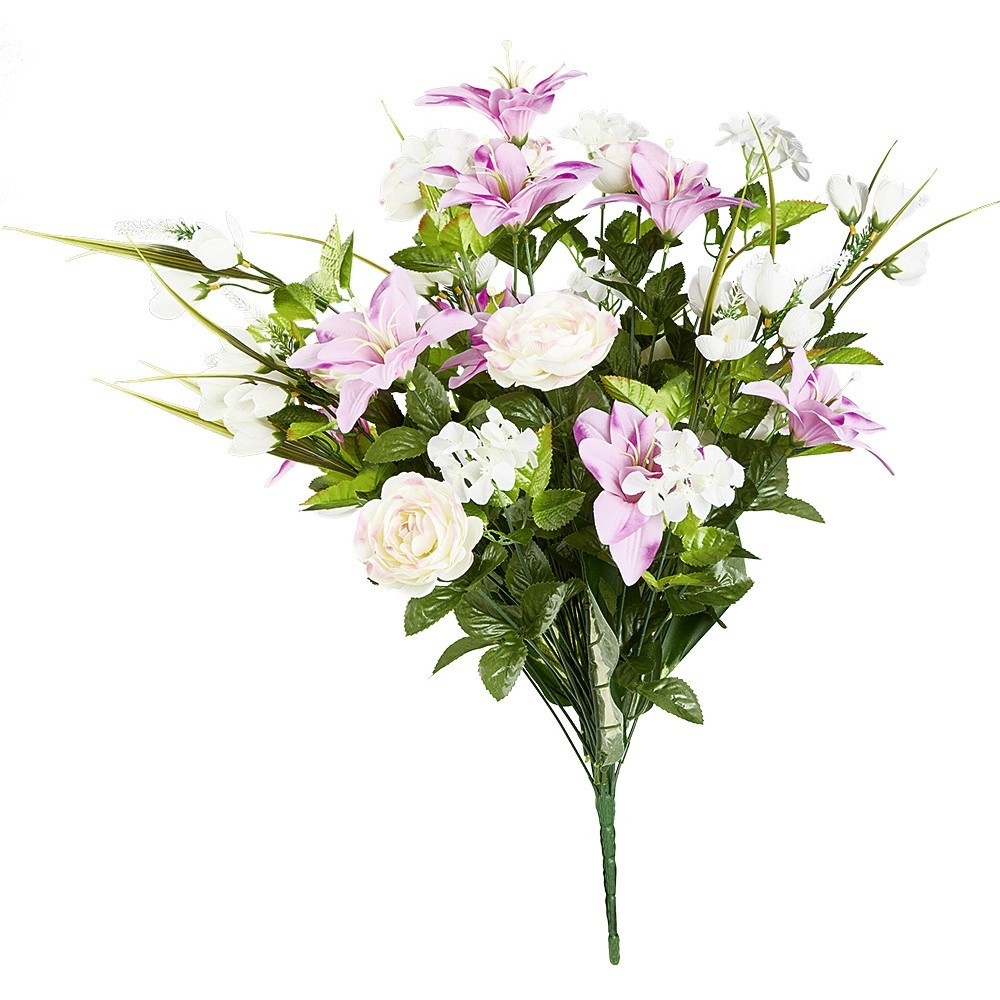 piquet iris + rose + pivoine h37 cm rose - fleur artificielle 36 têtes (GiFi-555423X)