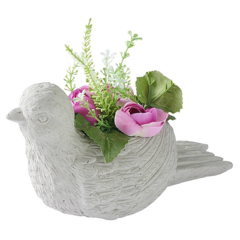 colombe décor fleurs artificielles oeillet+rose h19 cm (GiFi-555547X)