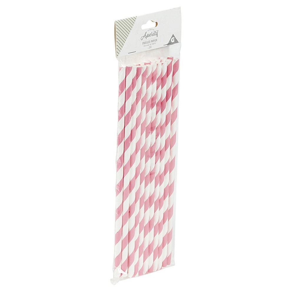 paille en papier motif chevron blanc rose x20 (GiFi-555897X)