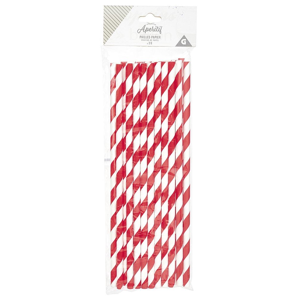 paille jetable en papier motif chevron blanc et rouge x20 (GiFi-555898X)