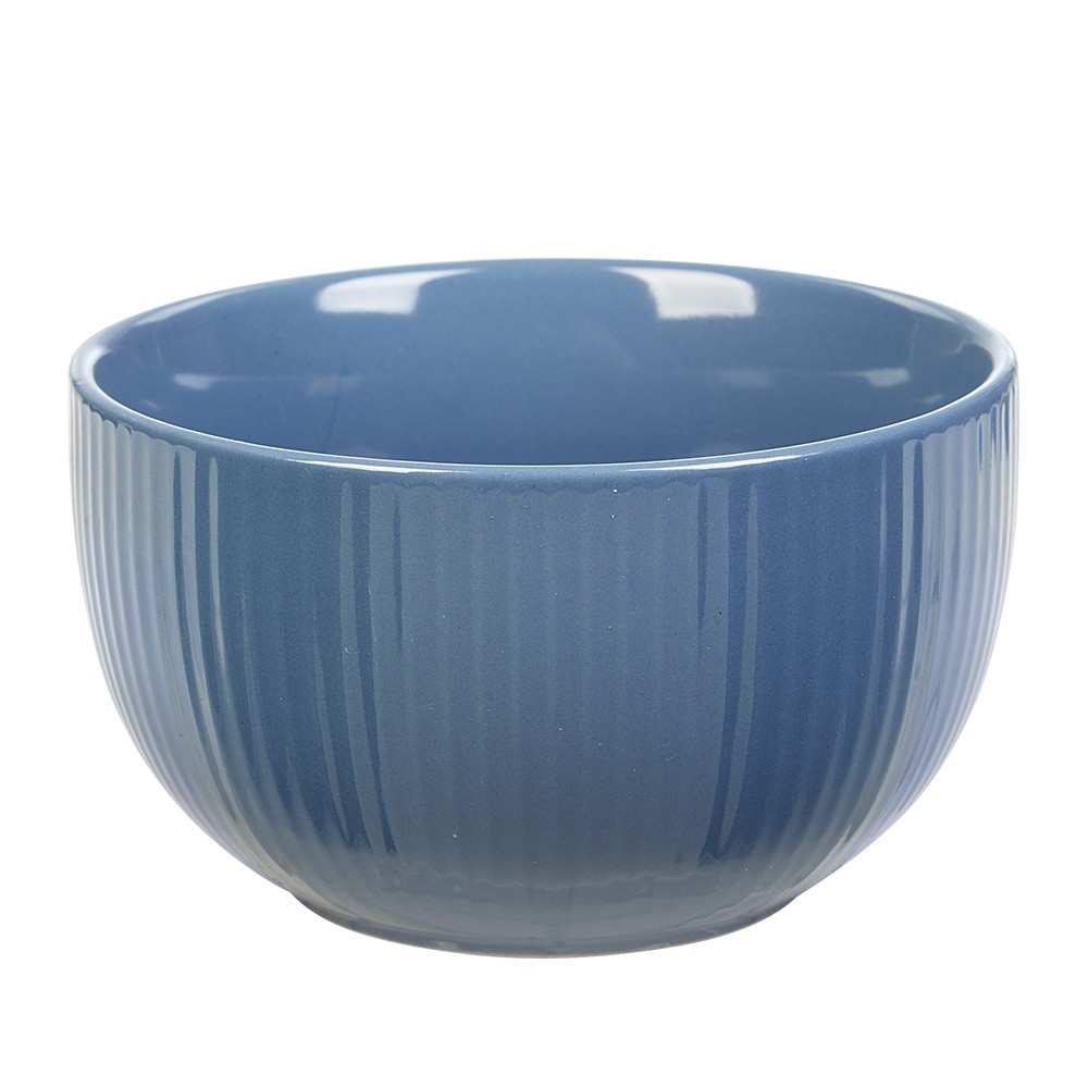 bol en porcelaine bleu avec rainures verticales en relief (GiFi-556332X)