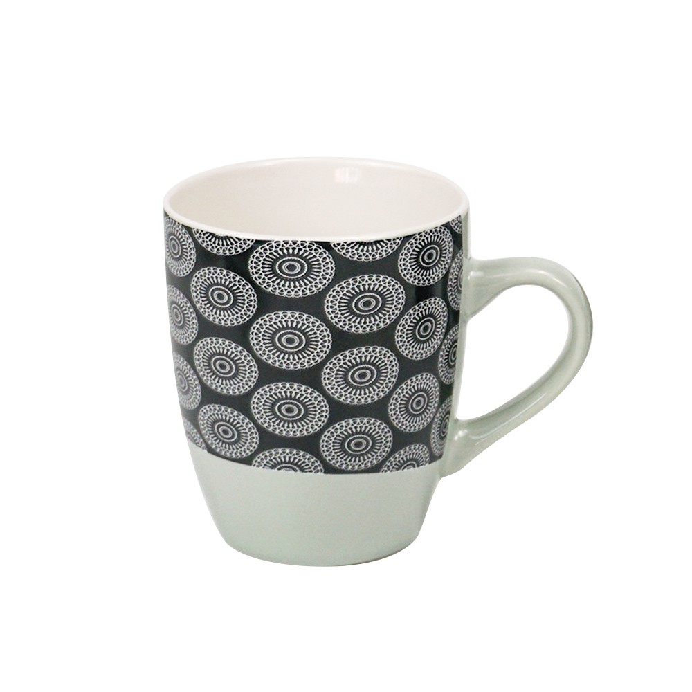 mug en porcelaine motif rosace noir blanc 33 cl (GiFi-556484X)
