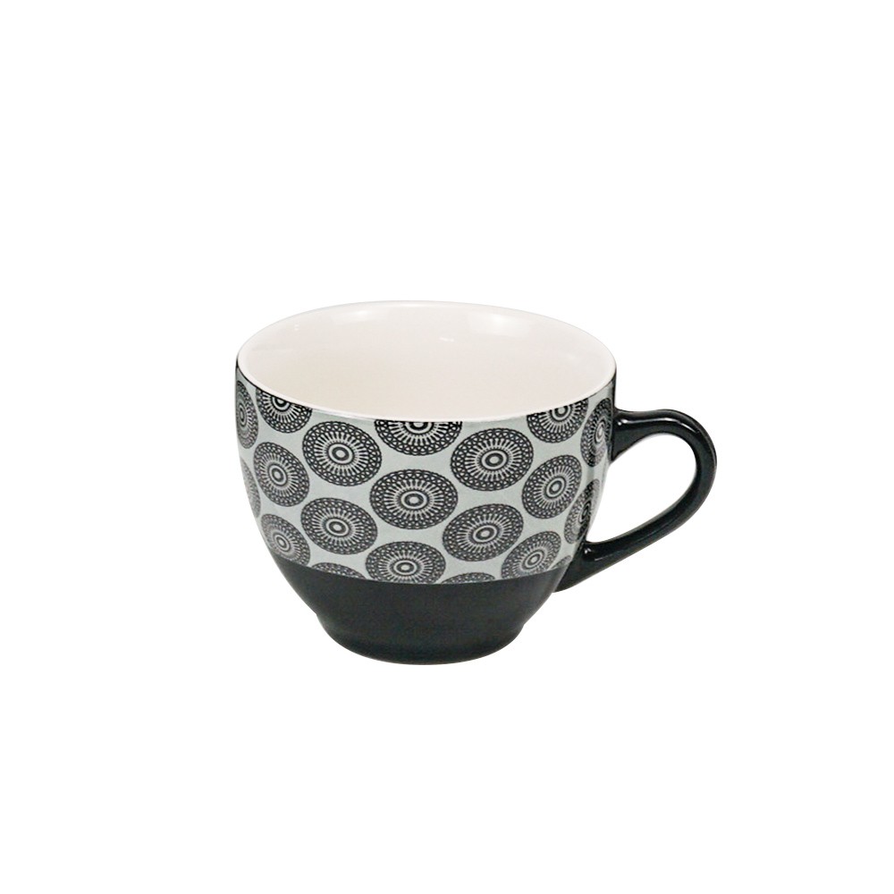 tasse à café en porcelaine motif rosace noir blanc 22 cl (GiFi-556486X)