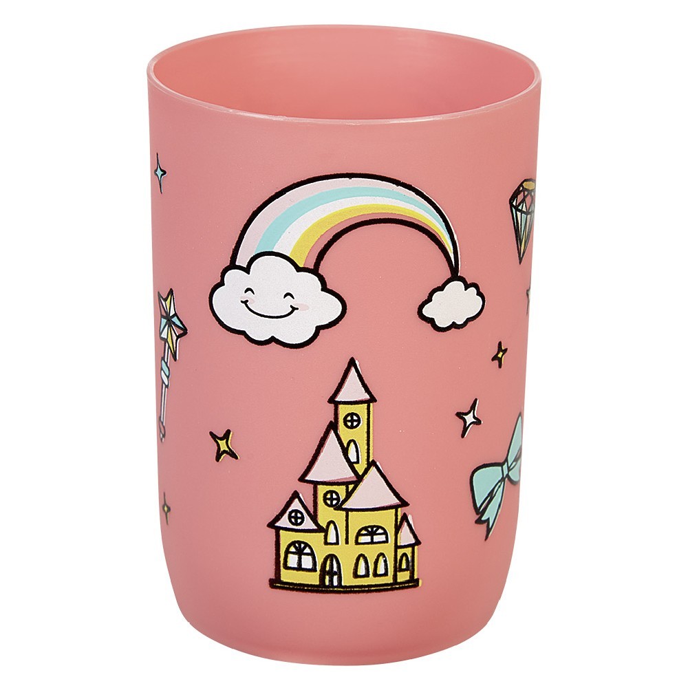 gobelet salle de bain enfant rose motif château arc-en-ciel (GiFi-556579X)