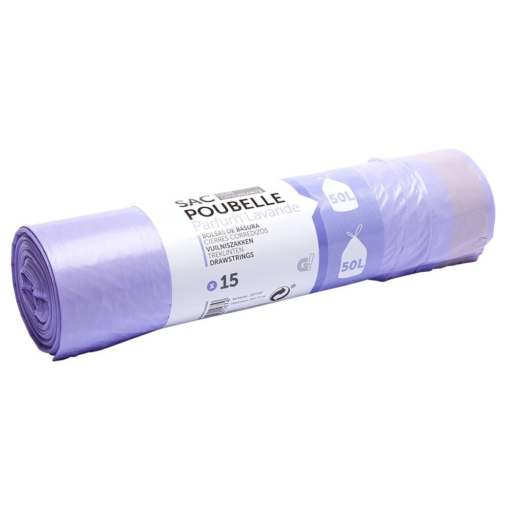 sac poubelle parfum lavande 50 l violet x 15 (GiFi-557147X)